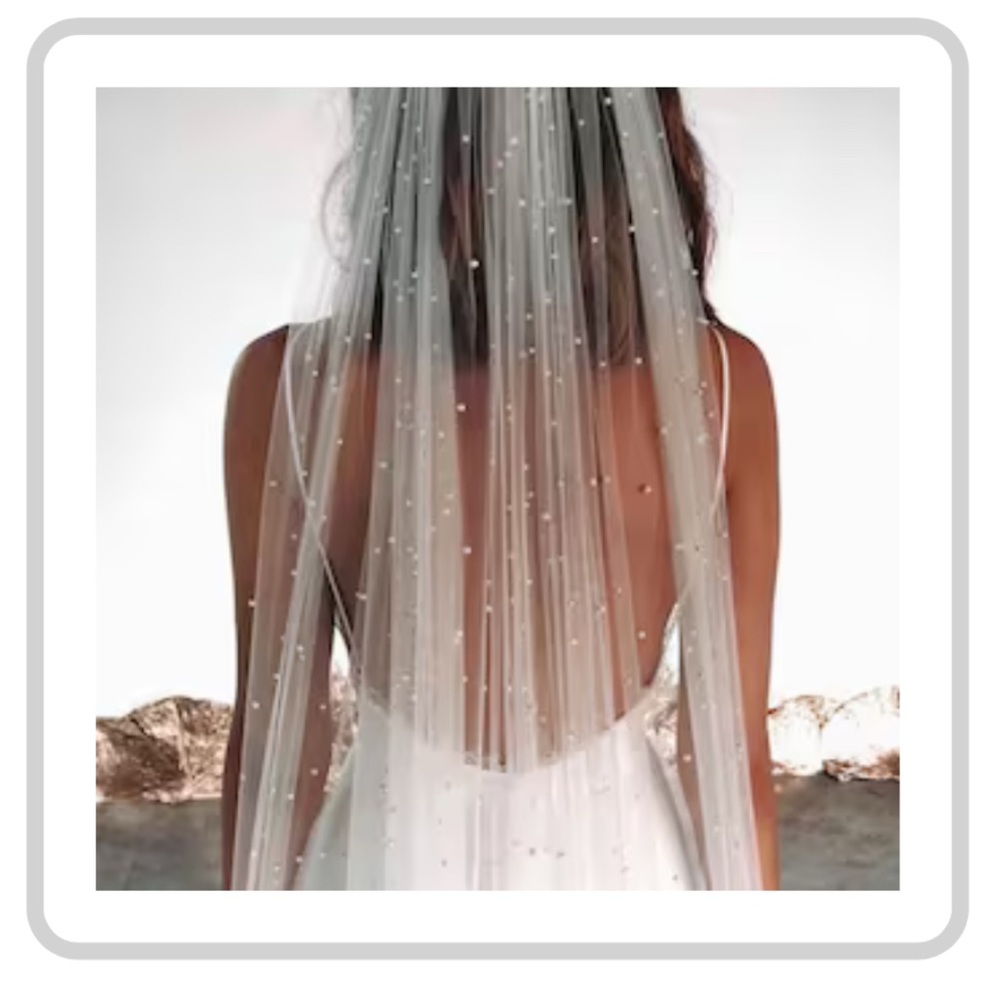 Elegant Handmade White Pearl Cathedral Wedding  Veil